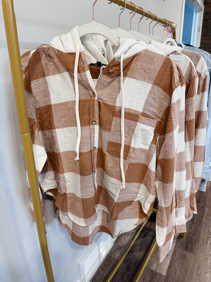 Flannel Hooded Shirt - Camel