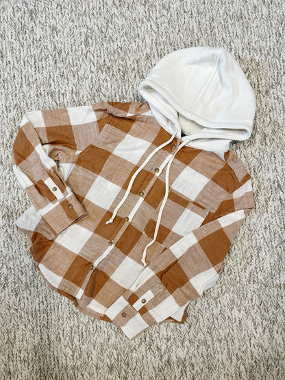 Flannel Hooded Shirt - Camel