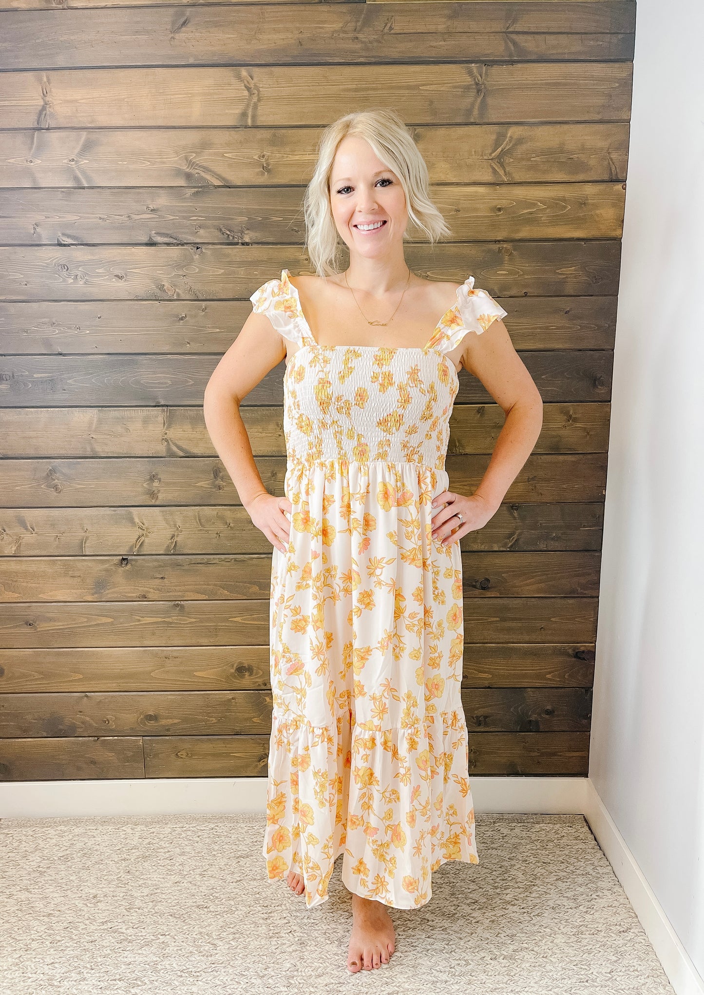 White Floral Smocked Summer Dress