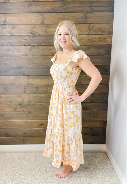 White Floral Smocked Summer Dress