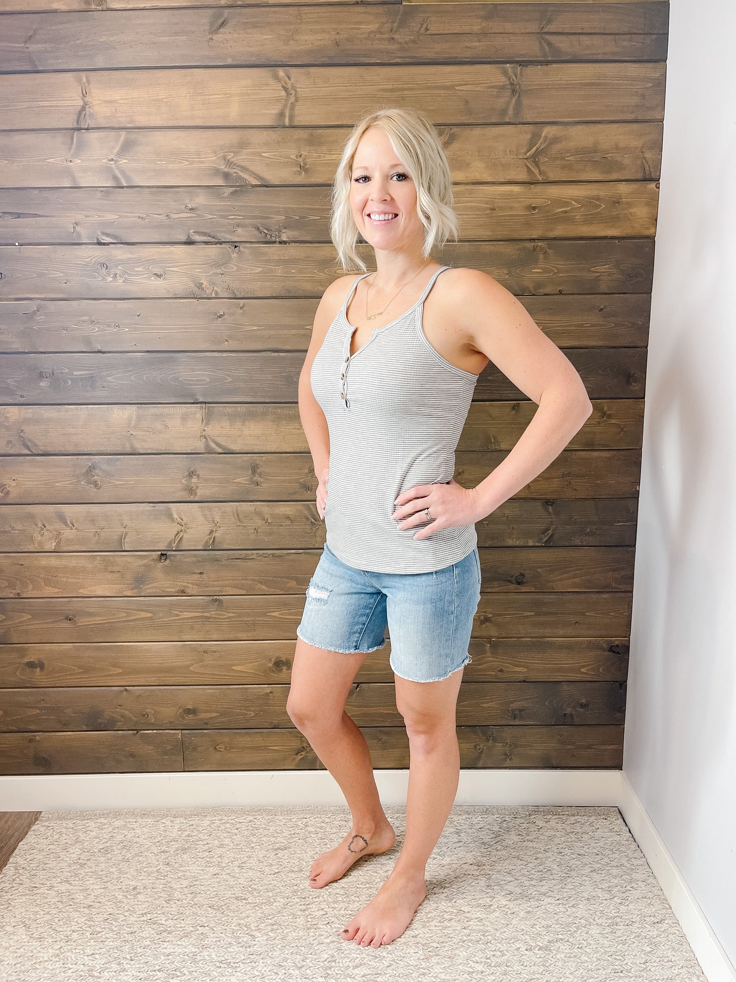 White Striped Henley Tank