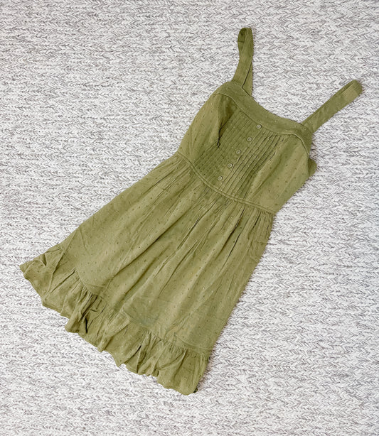 Pleated Sleeveless A-Line Dress - Green