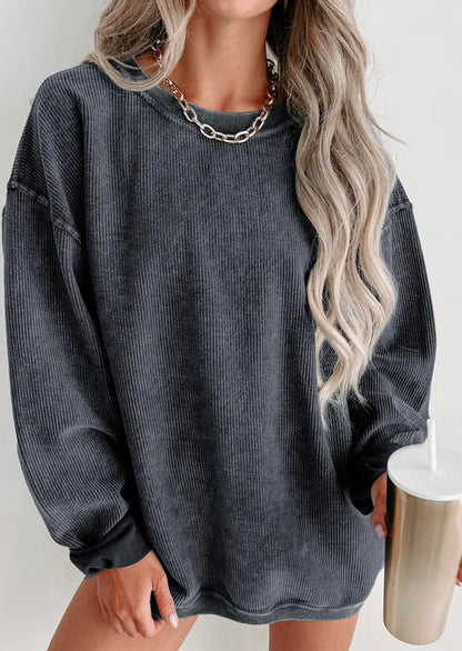 Ribbed Knit Sweatshirt - Grey