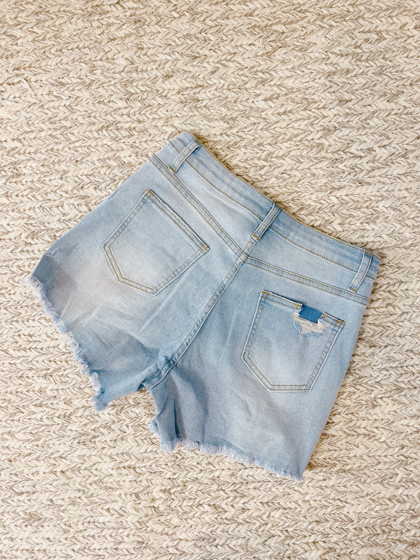 High Waist Distressed Washed Denim Shorts