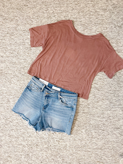 The Cropped Boxy Tee - Brick Rose