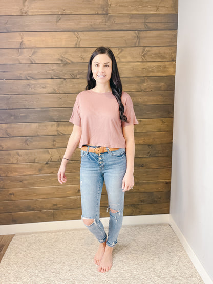 The Cropped Boxy Tee - Brick Rose