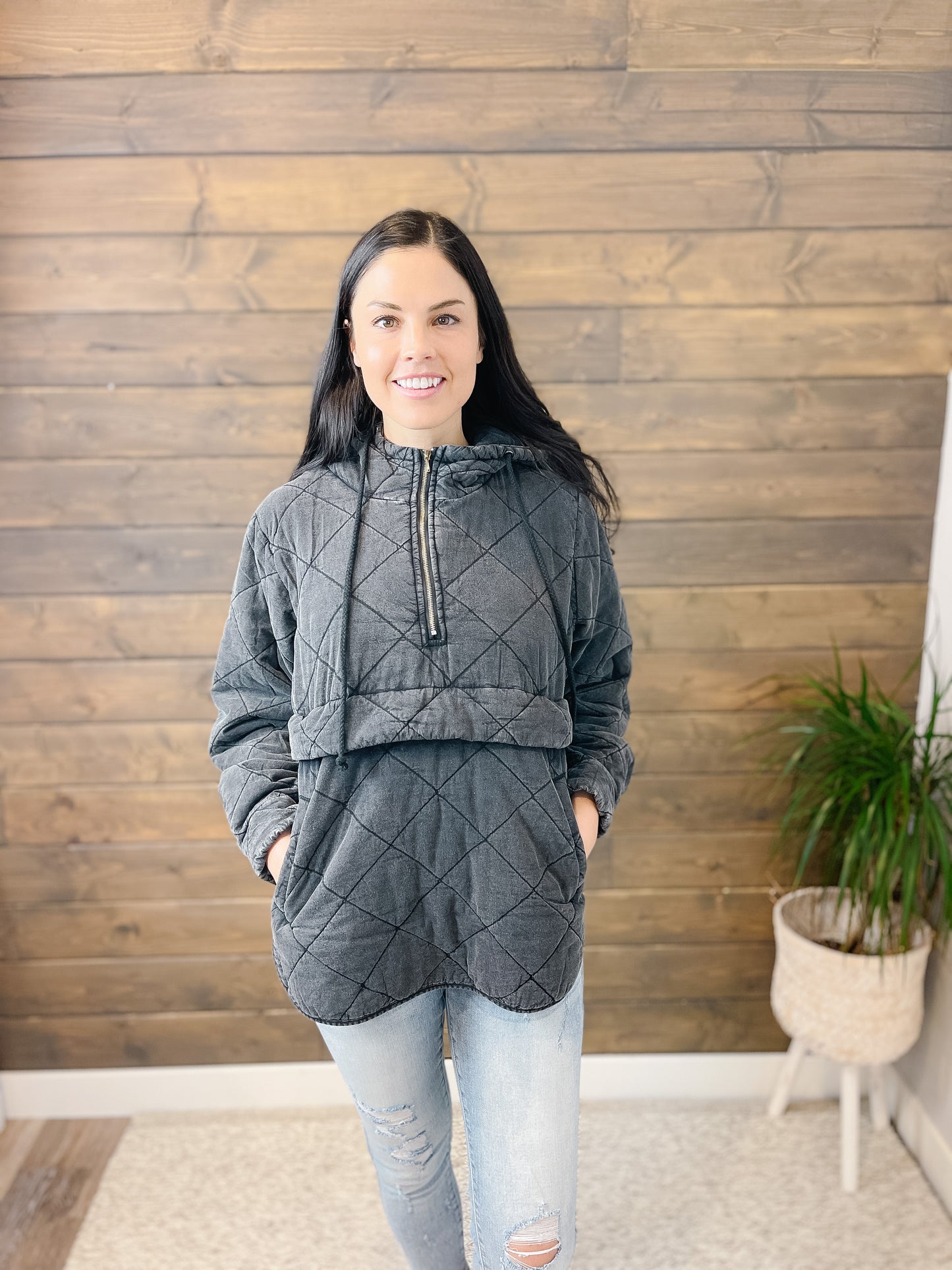 Your Everyday Quilted Pullover- Charcoal