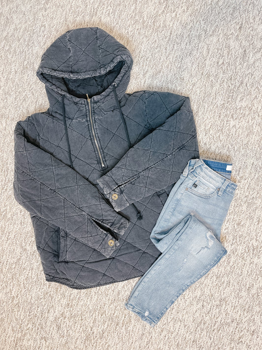 Your Everyday Quilted Pullover- Charcoal