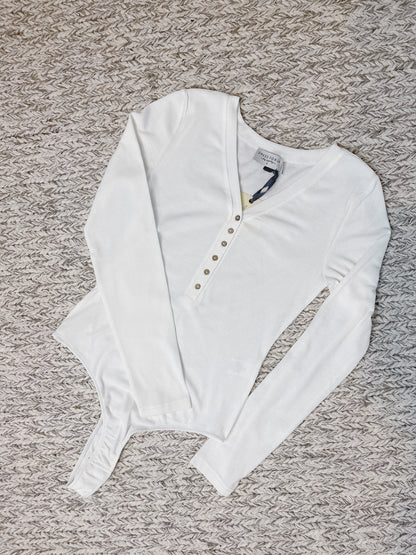 The V-Neck Long Sleeve Bodysuit - white