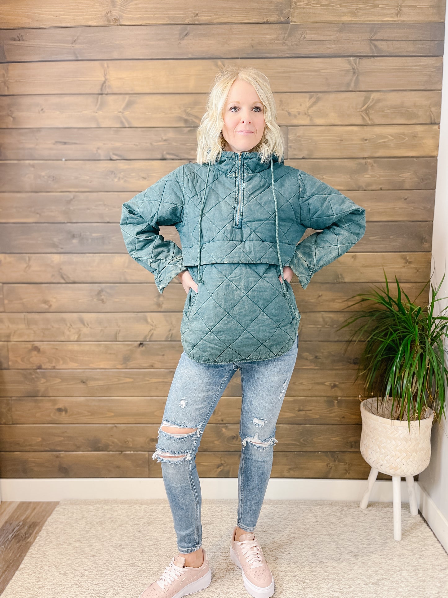 Your Everyday Quilted Pullover -Teal